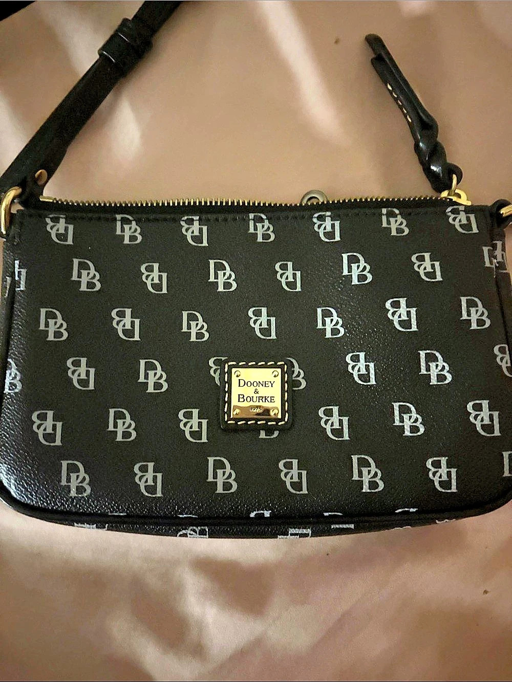 Dooney & Bourke Monogram Shoulder Bag in Black & Gold